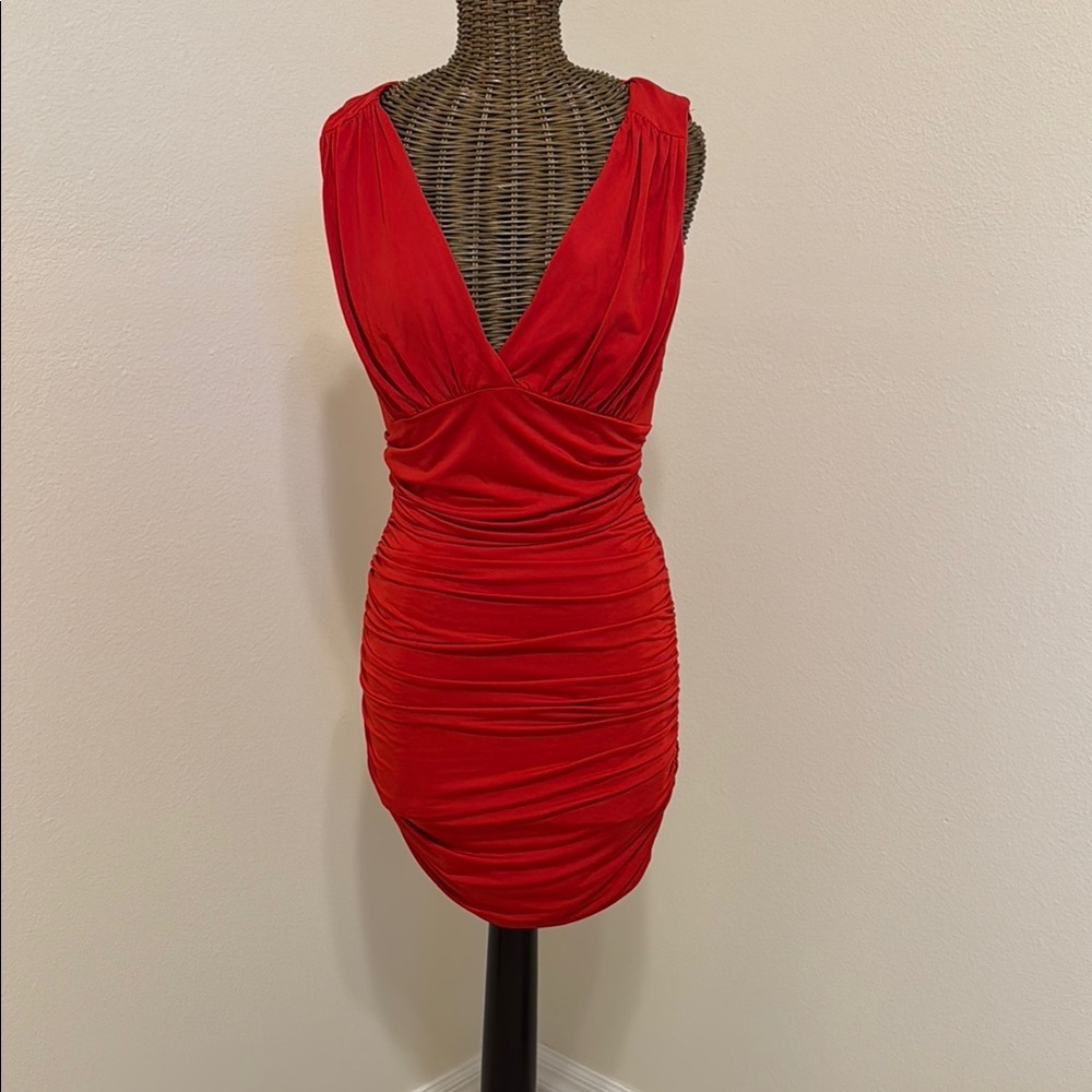 Superdown Farrah Red Ruched V-Neck Sleeveless Dress S - Picture 5 of 13